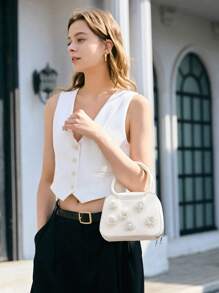 SHECARRY Borsa da donna alla moda ed elegante con decorazione floreale 3D