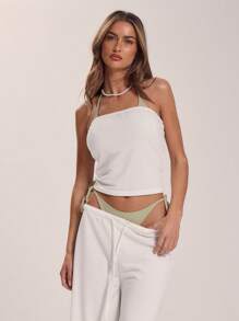 Musera Resort Confezione di 2 pezzi: top a fascia lungo in spugna e pantaloni a vita bassa e zampa d'elefante, coordinato, copricostume per vacanze estive, spiaggia e mare, carino