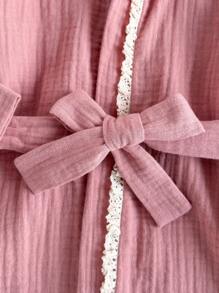 Loomiva Baby Girl Decorative Ruffle Hooded Long Sleeve Tied Bathrobe, Casual Versatile - Baby Pink - View 6