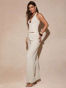 Silquee Women Two Pieces Outfits For Daily Wear,Summer, Women's Summer Clothes, Summer Outfits, Women's Beachwear, Women's Elegant Clothes, Women's Cruise Clothes, Ibiza Clothes, Carnival Clothes/Rave,Beaded Top Two Pieces - Beige - View 5