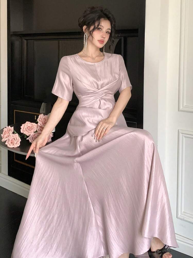 Women's Spring/Summer Elegant Round Neck Blouse & Skirt 2 Pieces Set