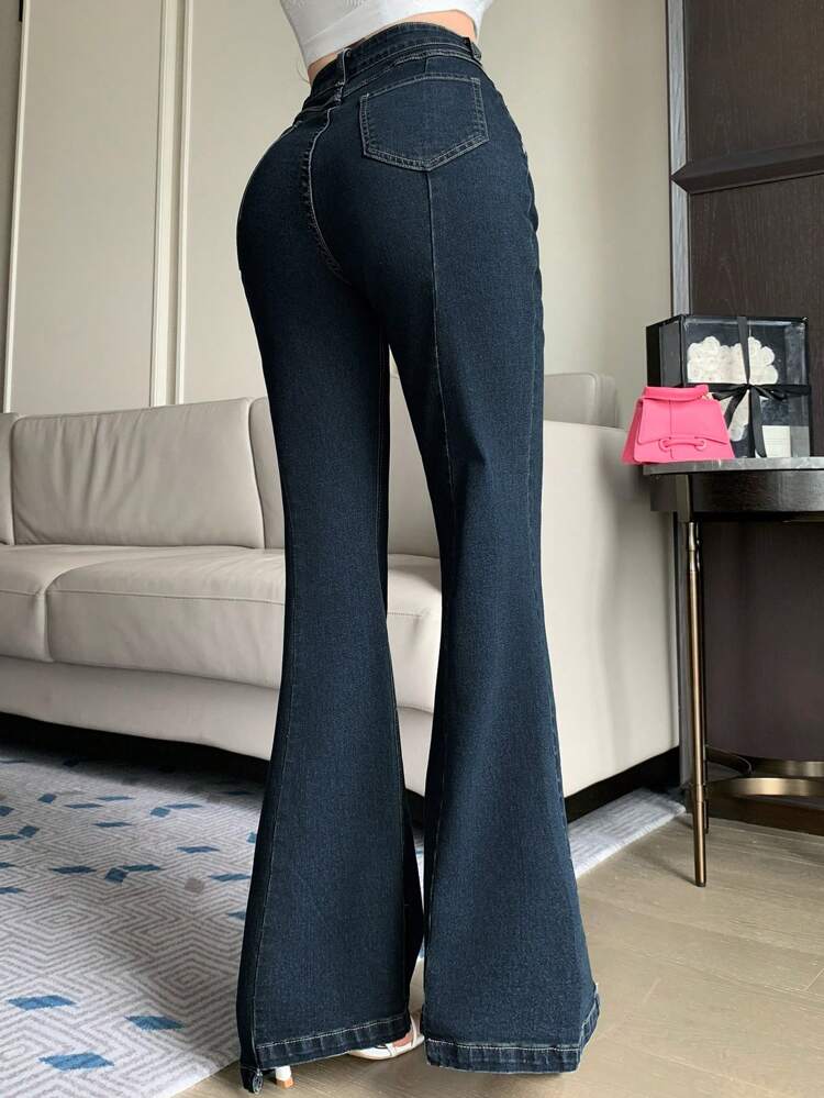 Casual Washed Slim Flared Jeans