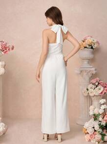 Pitira Pitira TEENGIRL White Elegant Criss-Cross Halter Jumpsuit, Wedding Outfit, White Outfit, Collegiate Jumpsuit Summer Wedding Dresses For Teen Girls Prom Elegant Dresses For Teen Girl Prom Dresses For Teens Teen Girls Partywear