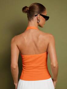 COSMINA Women's Sleeveless Halter Top , Elegant For Formal Occasions, Daily Wear, Office Siren , Influencer Style, Coquette, Old Money Style, Summer - Orange - View 2