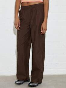 COUREZ 低腰尼龙直筒裤 Y2K 休闲节日女裤 - 棕色 - 查看 4