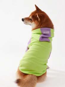 PETSIN Casual Lightweight Pullover Hoodies For Pets, Colorblock Fluorescent Green & Purple PSTSINT Graphic, Raglan Sleeves, Summer Style For Dogs & Cats - Multicolor - View 4