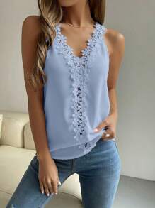 Breezaya 女式宽松V领装饰贴花吊带背心 - 淺藍色 - 查看 4