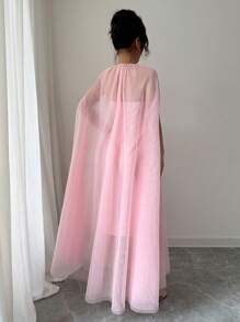 Chiquease Váy lưới thanh lịch không dây, thiết kế đơn giản và tối giản, màu hồng - Hồng - Xem 2