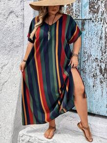SHEIN CURVE+ Plus Size Allover Lemon Print, Maxi Long Beach Midi Dress With Side, For Summer And Autumn Vacation Curve Plus Country Dress, Curve Plus, Boho Vacationbeach Outfits For Woman/Beach Dress/Beach Vacation Outfits/Beach Essentials / Graduation/Tea Party Dress