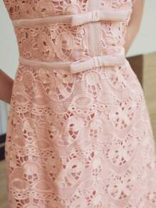 MOTF STUDIO 蕾丝蝴蝶结细节吊带连衣裙 - 粉色 - 查看 3