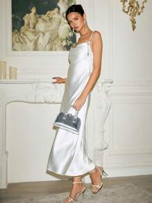 SHECARRY 1pc Silver Minimalist Zipper Casual Handbag - Silver - View 3