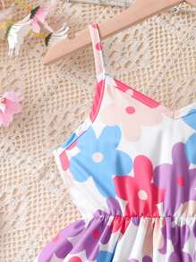 SHEIN Summer Young Girls Ditsy Floral Cami Dress, Suitable For Party, Beach, Vacation - Multicolor - View 8