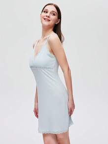 LUVLETTE 超柔软 TENCEL™ 莫代尔婚礼必备性感蕾丝罗纹莫代尔吊带娃娃睡裙伴娘透气女士睡衣内衣和睡衣