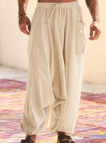 Manfinity VCAY Men's Casual Woven Loose Drawstring Ankle-Length Pants