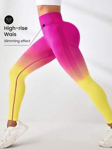 Easithlete Women High Waist Minimalist Fitted Ombre Sports Leggings Yoga Pants