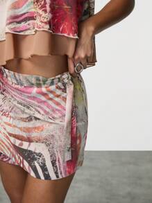SHEIN Unity 裹身式度假印花迷你裙，夏日时尚 - 彩色 - 查看 4