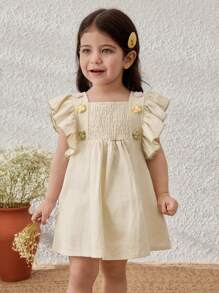 Blossori Baby Girls Pastoral Holiday 3D Floral Ruffle Sleeve Dress - White - View 3