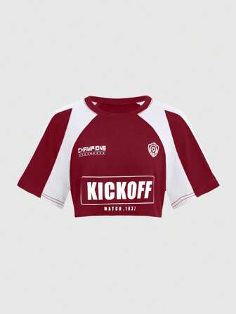 Street Life Top corto informal y sexy con estampado de estrella de fútbol y eslogan