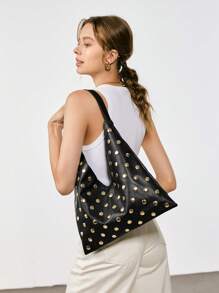 SHECARRY Ladies, Women Shoulder Bag, Hobo Bag, Fashionable, Elegant, Simple, Personalized, Versatile, Classic, Rivets, For Commute, Office, Date, Daily, Shopping, Afternoon Tea