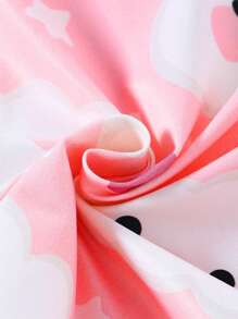 Set de 2 piezas de pijama de shorts y blusa de manga corta con estampado de nubes lindo para niñas, ropa de dormir retardante de llamas - Rosa Fucsia - Ver 4