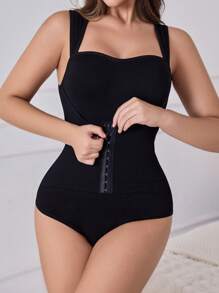 SHEIN Women Solid Seamless Tummy Control Waist Trainer Butt Lifting Shaperwear Square Neck Slimming Sculpting Snatched Waist Short Sleeveless Bodysuit With Front Hook-And-Eye Closure