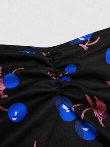 Flirla 大码情人节樱桃印花吊带A字连衣裙 - 彩色 - 查看 3