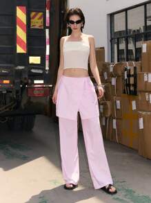 LYSMO Women's Pink Lace-Up Split Skirt Pants - Spring/Summer 2025 New Arrival