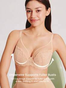 LUVLETTE Soft Woman Lingerie Lounge Curve Sheer Full Coverage Support&Breathable Underwire Sexy Unlined Minimizer Lace Elegance & Mesh Nude Bra Bridal Intimates