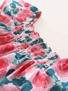 Baby Girl Floral Print Top And Shorts Set, Summer - Multicolor - View 4