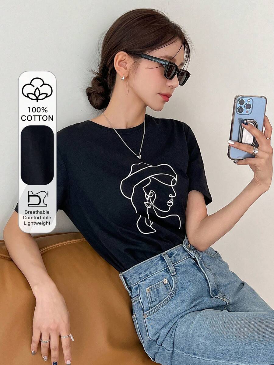 DAZY Áo thun nữ Con số Giải trí - màu đen - Xem 1