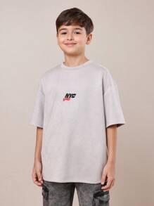 SUMWON T-shirt urbain de style streetwear de New York pour garçons, style casual downtown, sport décontracté, logo d'athlétisme ample et confortable, tenue de tous les jours pour ado en automne et au printemps, coupe athlétique - Gris - Voir 1