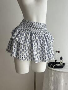 Elamini Women Drawstring Waist Minimalist A-Line Skirt, Suitable For Summer - Blue - View 4