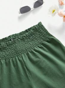 SHEIN VCAY Szorty z marszczonym stanem i wykończeniem sałatą, minimalistyczne i modne na lato