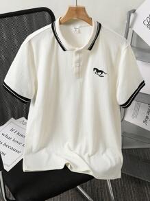 Teen Boy Colorblock Flat Knit Striped Short Sleeve Polo Shirt