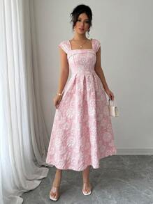 Modelyn Women's Elegant Jacquard Mid-Length Dress, Summer - Pink - View 6