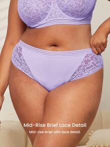 LUVLETTE Plus Mid-Rise Basics Lace Lingerie Sheer Patchwork Purple Panty Underwear For Women - Lilac Purple - View 7
