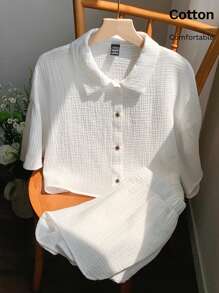 Comfortcana Bộ trang phục 2 món áo sơ mi trắng và quần short mùa hè cho nữ' - trắng - Xem 4