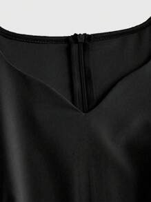 Flirla 大码女式系带蝴蝶结束腰连衣裙 - 黑色 - 查看 3