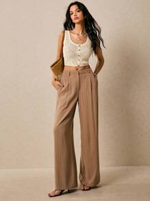 Poéselle 女士度假休闲条纹阔腿裤 - 棕色 - 查看 4