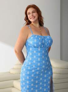 SHEIN EZwear Ditsy Floral Blue Summer Slip Dress - Multicolor - View 8