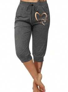 Calvaya Pantalones cortos deportivos casuales de verano con estampado de corazones para tallas grandes