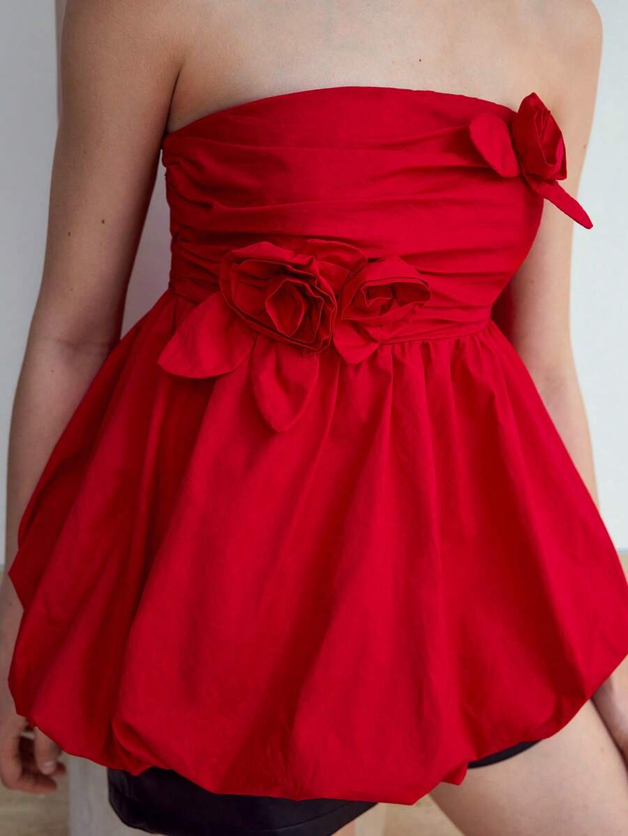 MOTF STUDIO STEREO FLORAL PUFFBALL TUBE BLOUSE - Red - View 2