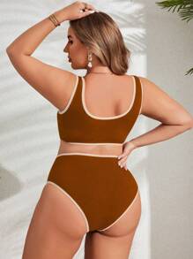 Swim SPRTY 2pcs Plus Size Women's Fashion Edged Spaghetti Strap Tankini Swimsuit For Summer Beach Vacation