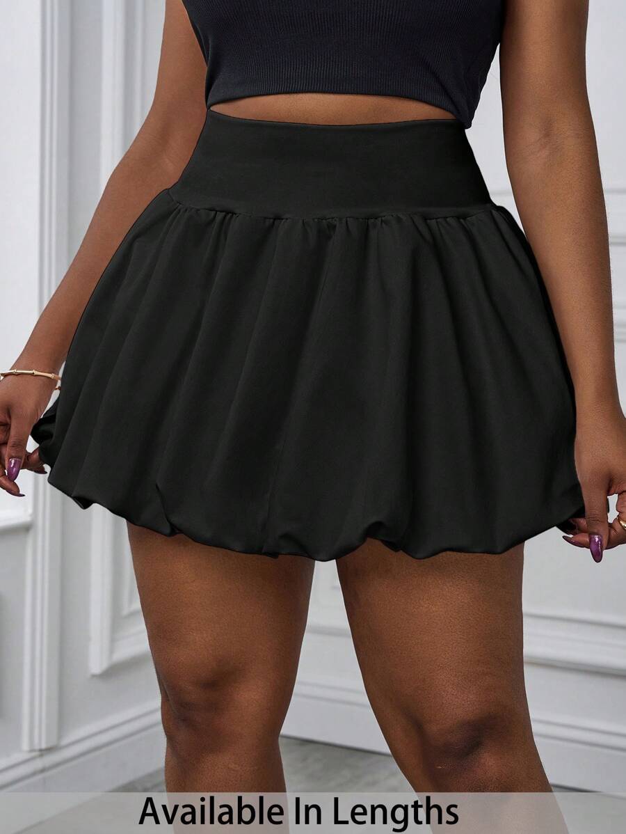 SHEIN PETITE CURVE Plissierte Bubble Rock Einfarbig für Große Größen, Lässig Urlaubsmode