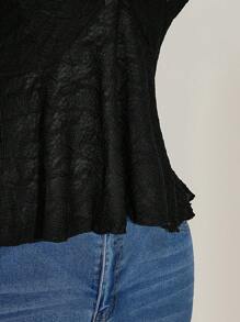 SHEIN ICON Plus Size Black V-Neck Floral Trim Babydoll Knit Top - Black - View 7