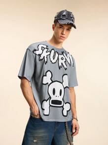 Paul Frank X SHEIN Men's Skurvy Graphic Round Neck Short Sleeve T-Shirt, Summer - Grey - View 7