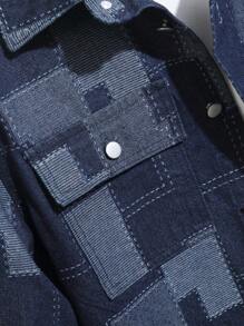 Manfinity Homme Men's Patchwork Pattern Long Sleeve Single-Breasted Casual Loose Denim Jacket - Multicolor - View 4