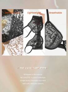LUVLETTE Sexy Lingerie Lounge Curve Sheer Full Coverage Unlined Lace Elegance Chic & Cozy Minimizer Black Bra