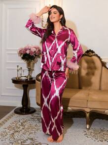 LuxeNights Elegant & Charming Fluffy Patchwork French Lady Sleepwear Set - Multicolor - View 3