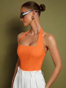 COSMINA Women's Sleeveless Halter Top , Elegant For Formal Occasions, Daily Wear, Office Siren , Influencer Style, Coquette, Old Money Style, Summer - Orange - View 5